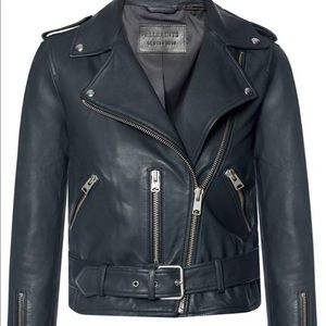 All Saints Biker Leather Jacket Midnight Blue